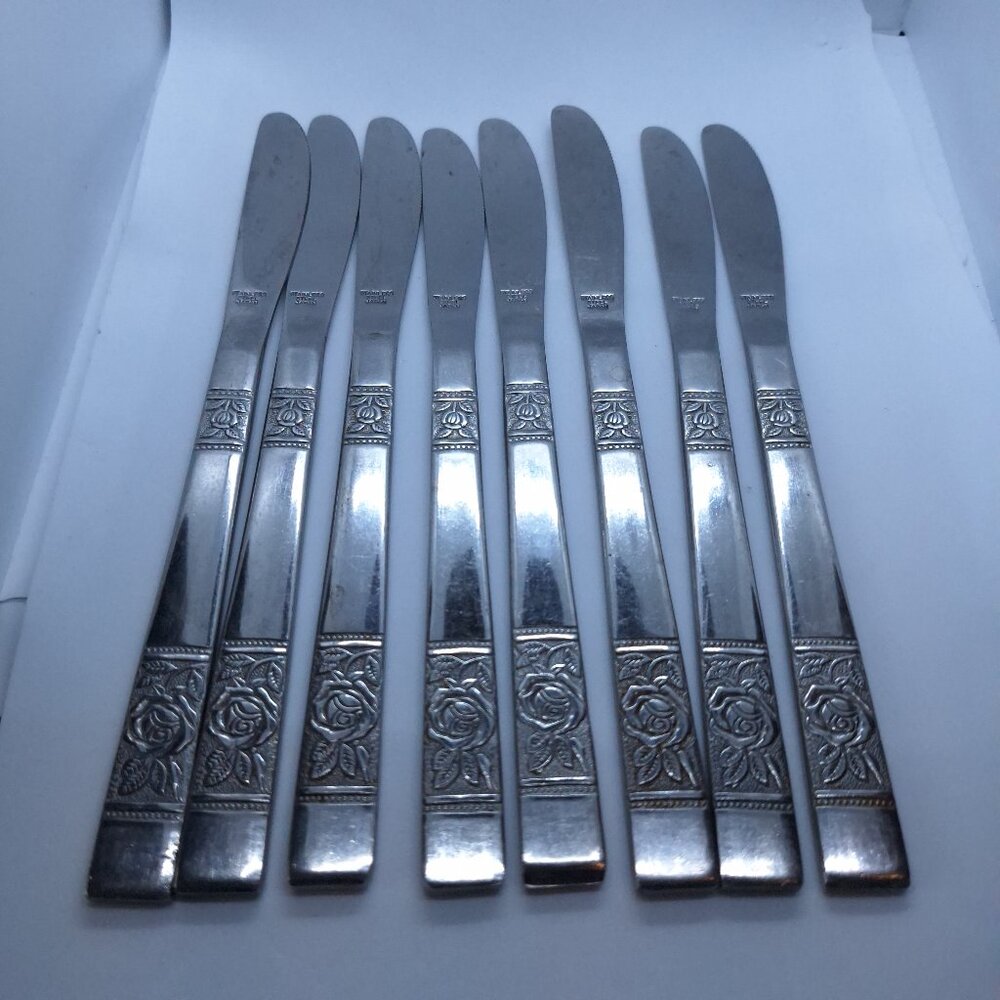 8 Stainless Steel Dinner Butter Knives Stainless Steel‎ Japan Floral Pattern